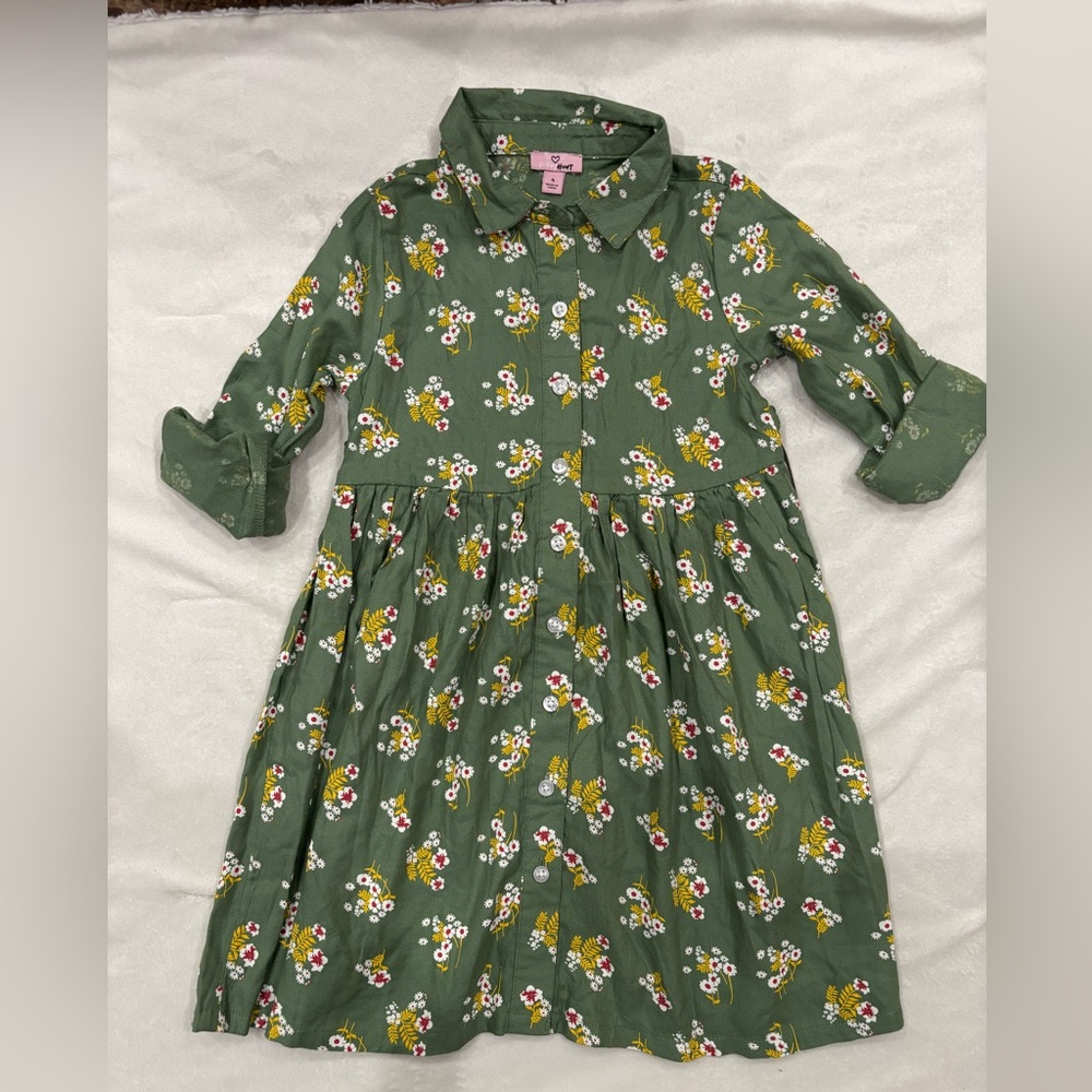 Green Flowery Button Dress